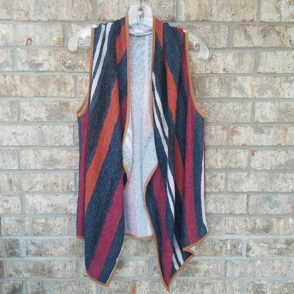 7th Ray Sleeveless Striped Woven Drape Open Front Cardigan Vest (Womens Medium) - Picture 1 of 4